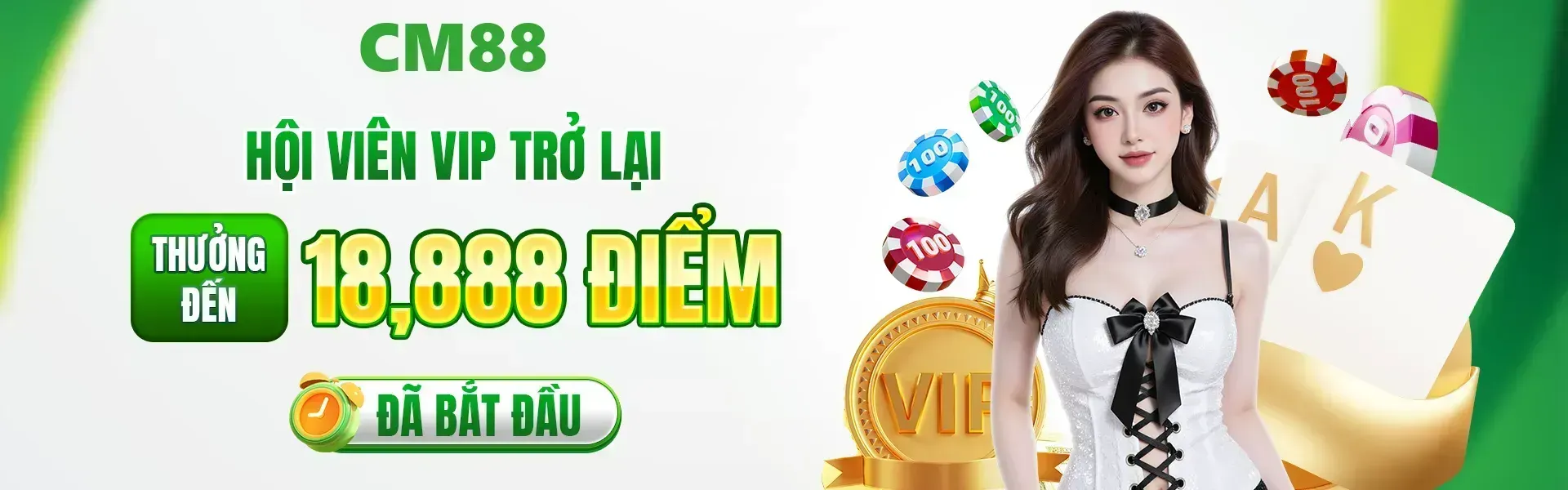 Thành viên VIP quay lại CM88 ngay hôm nay có thể tham gia chương trình và nhận thưởng lên đến 18,888 điểm.